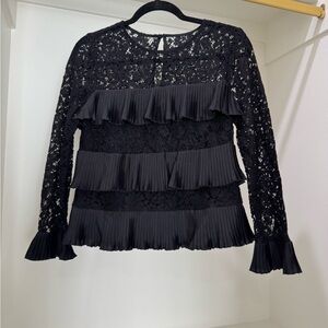 J. Crew Black Lace Blouse with Ruffle Details